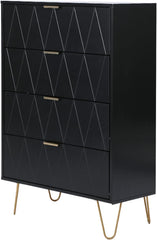 UEV Commode met laden, 60x34x91cm kast met 4 laden (zwart), opbergkast voor kleding, documenten, speelgoed