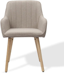 HMLuxury 2 eetkamerstoelen met armleuningen, stoffen bekleding en massief houten poten in lichtbeige/bruin – Ergonomische stoelen voor de eetkamer, kantoor of woonkamer, snel te monteren