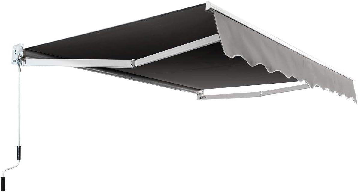COSTWAY Handmatig uitschuifbaar zonnescherm, 295 x 250 cm, verstelbare hoek 40°-100°, aluminium terraszonnescherm met slinger, UV- en waterbestendig doek voor ramen, terras, balkon (grijs)