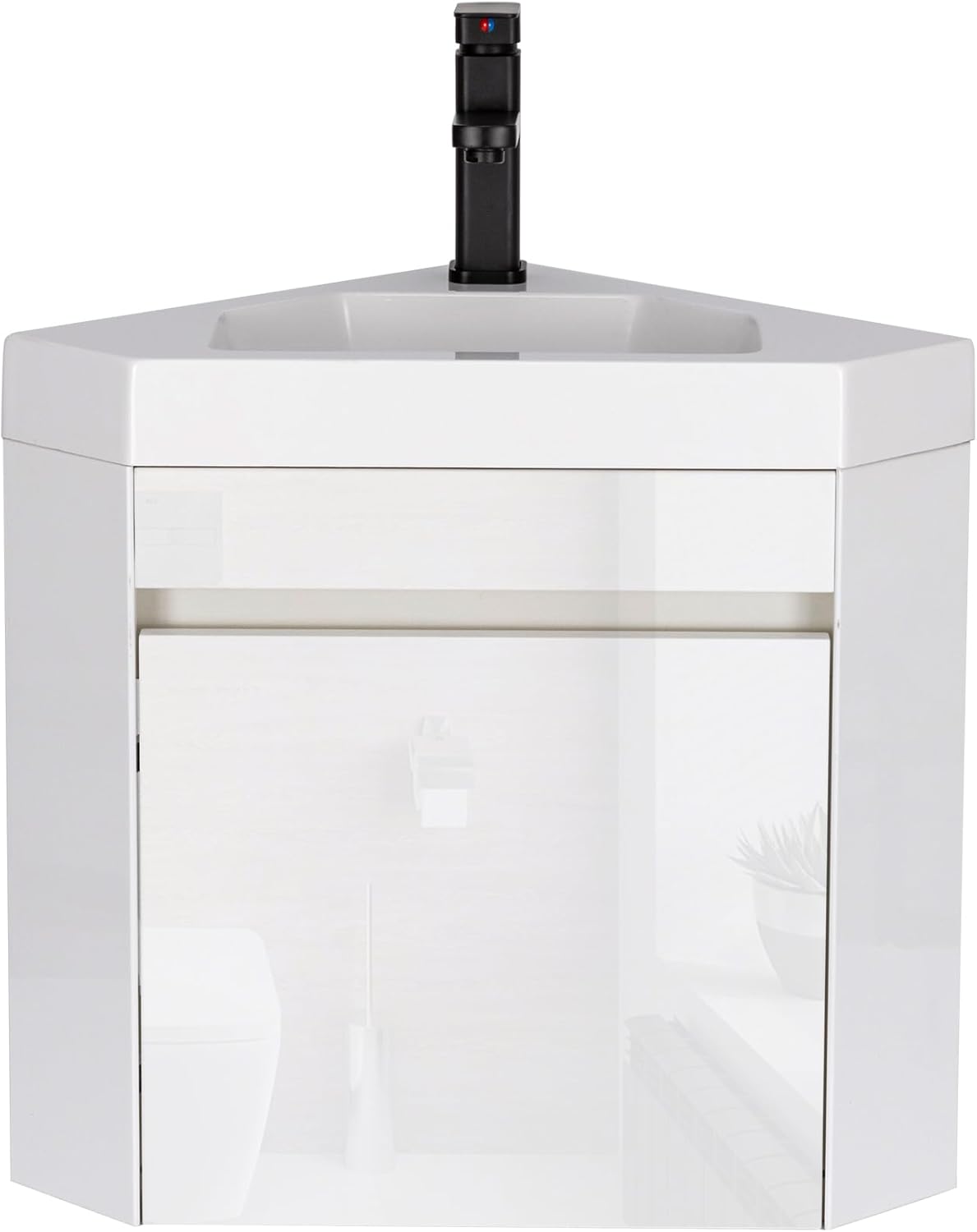 UEV Wastafel met onderkast hangend, gasten-wc wastafel, hoekkast voor badkamer, wastafelonderkast, badkamerkast, hangende wastafel, badkamermeubelset voor badkamer, wit