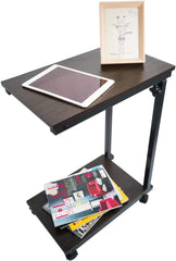 KKTONER Sofa tafel bijzettafel boven bed glijbaan hoogte verstelbare houten laptop bank mobiele eettafel snack eindtafel met wielen walnoot kleur (walnoot)