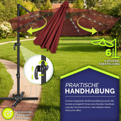 tillvex® Premium Aluminium Parasol Ø300 cm Rood + Hoes & Windbescherming | Zweefparasol, 6-voudig verstelbaar met slinger | Tuinparasol, 360° draaibaar, kantelbaar | Parasol met slinger, UV50+, Groot, Waterdicht