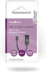 Nedis USB-C Adapter - USB 3.2 Gen 1 - USB-C Male - DisplayPort Female - 8K@30Hz - 0.20 m - Rond - Vernikkeld - PVC - Zwart - Doos