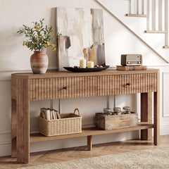 TRIBESIGNS Consoletafel 150 cm, smalle haltafel, bijzettafel, met 2 lades en plank