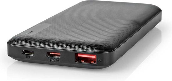 Nedis Compacte Powerbank 10000 mAh – 18W Snellader – Noodpakket – USB-A & USB-C – Universeel voor Smartphones, Tablets & Gadgets – LED Indicator – Zwart