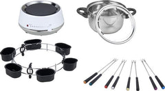 Melissa Fondue set - Elektrische Fondue 8 personen - 2 liter - 1200W - Met Sausring en 8 Vorken - 16310230 - Wit RVS