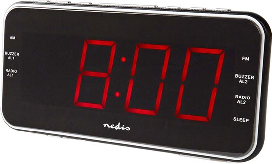 Nedis Wekkerradio - Digitale Wekker - AM / FM - Snoozefunctie - Slaaptimer - 2 Alarmen - Zwart •