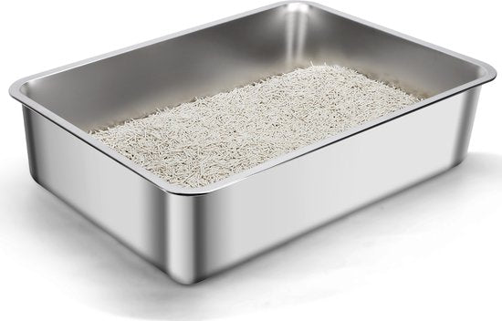Nobleza Kattenbak XXXL RVS - 70x50x15 cm - Grote Kattenbak voor Grote Katten & Maine Coon - Roestvrijstalen Kattenbak met Hoge Rand