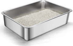 Nobleza Kattenbak XXXL RVS - 70x50x15 cm - Grote Kattenbak voor Grote Katten & Maine Coon - Roestvrijstalen Kattenbak met Hoge Rand