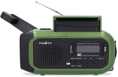 Nedis Noodradio - Draagbaar Model - DAB+ / FM - Batterij Gevoed / Handslinger / Solar Powered / USB Gevoed - Wekkerfunctie - Groen / Zwart