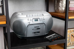 Lenco SCD-420SI - Draagbare radio CD speler met MP3 optie en koptelefoon - Zilver •