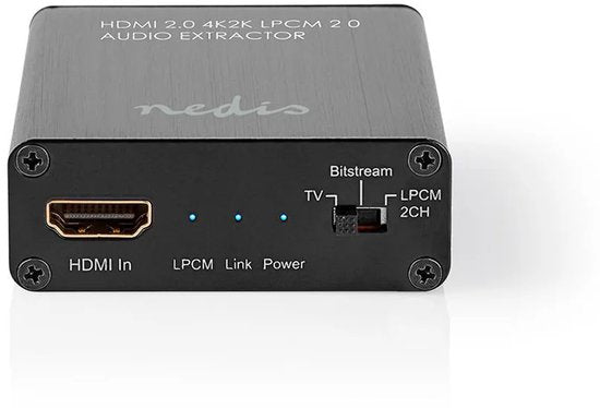 Nedis HDMI-Extractor - HDMI Input - HDMI Output / TosLink Female / 1x 3,5 mm - Maximale resolutie: 4K@60Hz - 18 Gbps - Metaal - Antraciet - Gift Box