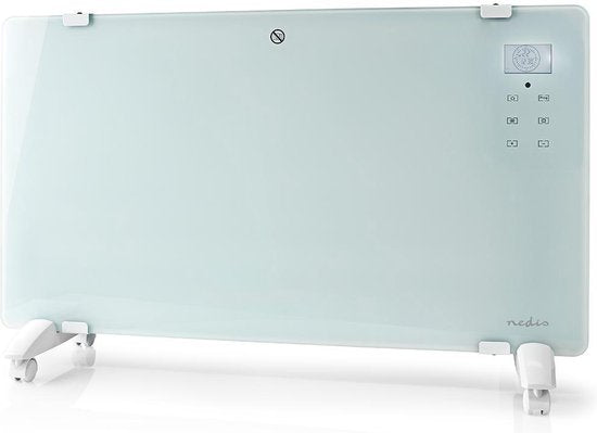 Nedis SmartLife Convectorkachel - Geschikt voor badkamer - Glazen Paneel - 2000 W - 2 Warmte Standen - LED - 15 - 35 °C - Instelbare thermostaat - Wit