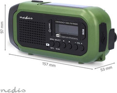 Nedis Noodradio - Draagbaar Model - DAB+ / FM - Batterij Gevoed / Handslinger / Solar Powered / USB Gevoed - Wekkerfunctie - Groen / Zwart