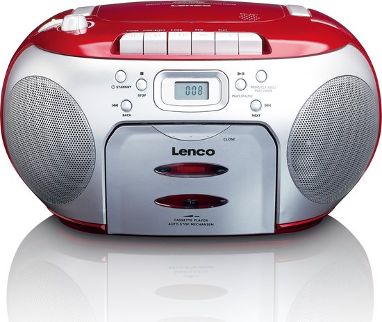 Lenco SCD-420RD - Draagbare radio CD speler met MP3 optie en koptelefoon - Rood •