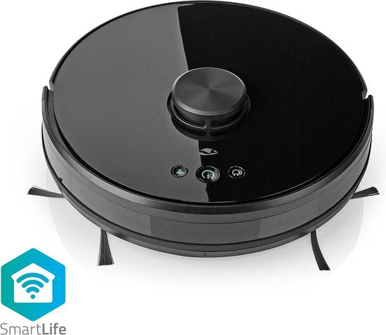 Nedis SmartLife Robotstofzuiger - Navigatiemethode: Laser navigatie - Wi-Fi - Capaciteit opvangreservoir: 0.6 l - Automatisch opladen - Maximale gebruiksduur: 2 uur - Zwart - Android / IOS •