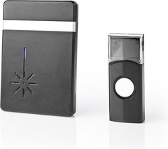 Nedis Draadloze Deurbelset - Batterij Gevoed - 3 V DC - 1x CR2032 - Volume: 80 dB - Signaalbereik: 300 m - IP44 - 36 Melodiën - 1 Ontvanger - Zwart •
