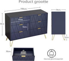 Commode - Dressoir - Ladekast - 100x34x73 cm - Marineblauw - UEV