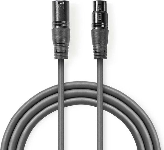 Nedis DMX-Adapterkabel - XLR 3-Pins Male - XLR 3-Pins Female - Vernikkeld - 15.0 m - Rond - PVC - Donkergrijs