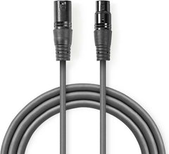 Nedis DMX-Adapterkabel - XLR 3-Pins Male - XLR 3-Pins Female - Vernikkeld - 15.0 m - Rond - PVC - Donkergrijs