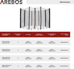 Veiligheidsnet Trampoline - Randafdekking 305 cm - Trampoline net - 8 Stangen - AREBOS