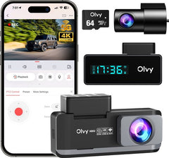 Dual Dashcam - Voor Auto - Camera Voor en Achter - 4K - Full HD - Nachtzicht - Met 64GB SD - Wifi - Olvy