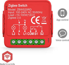 Nedis SmartLife inbouwmodule - Dubbele schakelaar - 2 x 100 W - Kroonsteen - App beschikbaar voor: Android / IOS