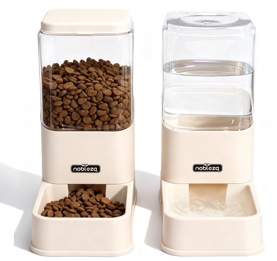 Automatische voerbak kat en hond - Voerautomaat - Voerdispenser - Creme - Nobleza