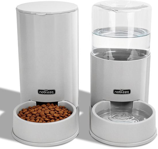 Automatische voerbak kat en hond - Voerautomaat - Voerdispenser - Grijs - Nobleza