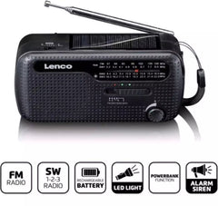 Lenco Noodradio - Draagbare opwindbare Radio - Radio op batterijen - Powerbank - Zaklamp - Noodpakket - MCR-113BK - Zwart
