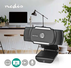 Nedis Webcam – 2k Full HD – Autofocus – Microfoon – Cover – Zwart