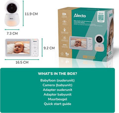 Alecto Babyfoon met Camera - Pro Collection - HD Camera - Groot 5 inch Scherm - Op afstand bestuurbaar - Uitbreidbaar tot 4 camera's - Nachtlampje - DVM2050 - Wit