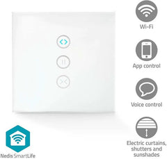 Nedis SmartLife Wandschakelaar - Gordijn / Sluiter / Zonnescherm - Muurmontage - 300 W - Android / IOS - Glas - Wit •