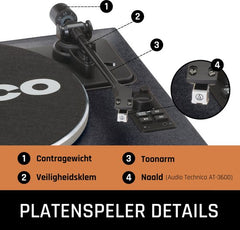 Lenco Platenspeler met Bluetooth - Vier ingebouwde Speakers 40W RMS - LS-430BK - Zwart •