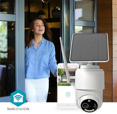 Nedis SmartLife Camera voor Buiten - Full HD 1080p - Pan tilt - IP65 - Max. batterijduur: 5 Maanden - Cloud Opslag (optioneel) / microSD (niet inbegrepen) - 5 V DC - Bewegingssensor - Nachtzicht - Wit