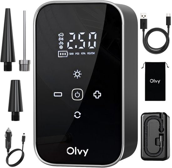 Compressor Bandenpomp - Elektrische Bandenpomp - Draagbare Luchtcompressor - 6000 mAh - Elektrische Fietspomp - Fiets/Auto/Motor/Bal/Luchtbed - Olvy