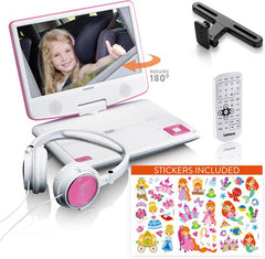 Lenco DVP-920PK - Draagbare DVD-speler met hoofdtelefoon en beugel voor in de auto - Roze/Zwart