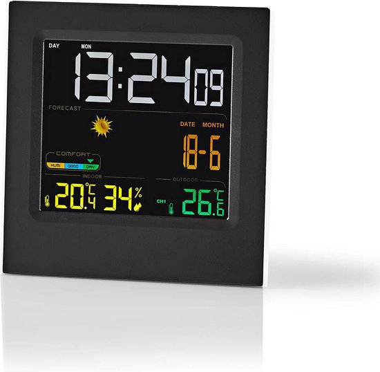 Nedis Weerstation - Binnen & Buiten - Inclusief draadloze weersensor - Weersvoorspelling - Tijdweergave - LED - Wekkerfunctie
