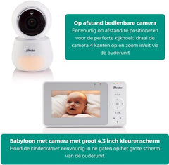 Alecto Babyfoon met Camera - DVM2043 - 4.3 inch Scherm - Op afstand bestuurbaar - Uitbreidbaar tot 4 camera's - Nachtlampje - Wit •