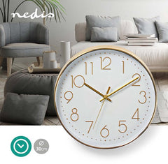 Nedis Wandklok - Diameter 30 cm - Goud / Wit