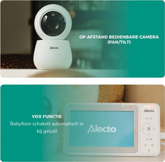 Alecto Babyfoon met Camera - Pro Collection - HD Camera - Groot 5 inch Scherm - Op afstand bestuurbaar - Uitbreidbaar tot 4 camera's - Nachtlampje - DVM2050 - Wit