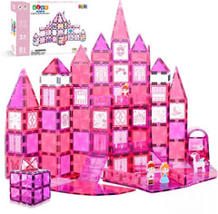 Magnetic Tiles - Speelgoed - Magnetische Tegels - Prinsessen - Educatief & Constructie - Montessori - 81 Stuks - Bouwstenen - Bouwblokken - Voor 3, 4, 5, 6, 7, 8, 9 Jaar - Bouw je Magna Wereld - Kinderen - Olvy