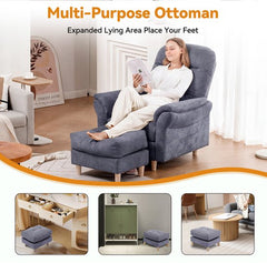 COMHOMA - Relaxstoel met Ligfunctie - Chenille met Hocker en 4-stand Rug - Grijs