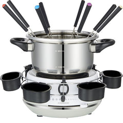Melissa Fondue set - Elektrische Fondue 8 personen - 2 liter - 1200W - Met Sausring en 8 Vorken - 16310230 - Wit RVS