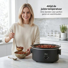 Slowcooker met Timer - 6L - Glazen deksel - Zwart - Olvy •