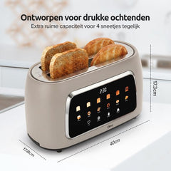 Olvy Broodrooster XL - Lange Sleuven - Timerfunctie - LCD Display - Kruimellade - Toaster - 1500W - Ontdooien & Opwarmen - Beige