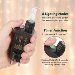 Aigostar LED Lichtgordijn - 120 leds - 3M - Klokken en Sterren - Afstandsbediening - Kerstverlichting - Kerst lichtgordijn - Warm licht