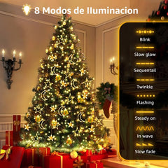 Aigostar 10S6U - Kerstverlichting Sterren & Maan Lichtgordijn - 3 Meter - 120 LED's - 8 Functies met Afstandsbediening - Voor Binnen & Buiten - Warm wit