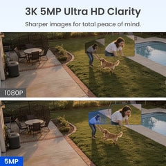 Reolink 3K 5MP Accucamera - 2.4/5GHz Dual-Band - Slimme detectie - Kleurnachtzicht - Draadloze installatie - Argus Series B330 + zonnepaneel Lite •