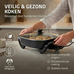 Nedis Elektrische Hapjespan 2200W – 40 cm Deksel – Anti‑aanbaklaag – Aluminium